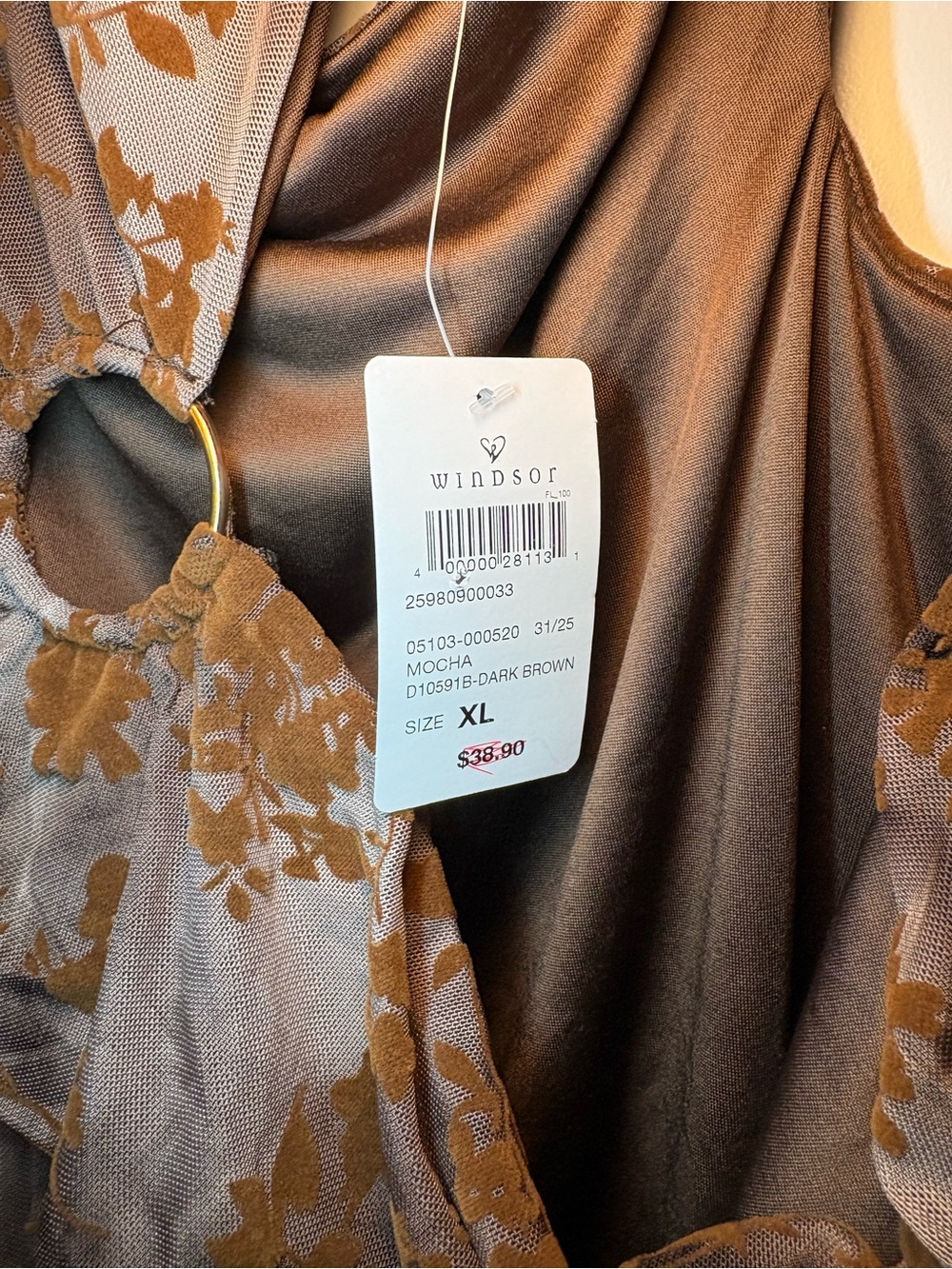 Windsor Mocha Floral Halter Dress with Ring Detail - Picture 3 of 4